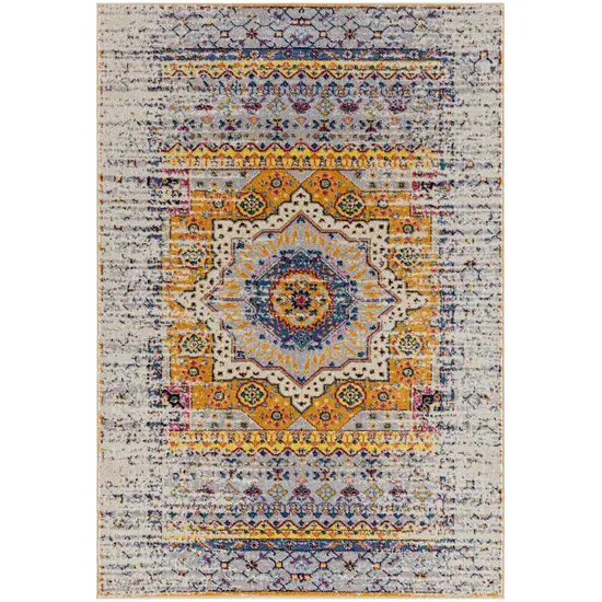 Orange and Ivory Medallion Power Loom Area Rug Photo 1