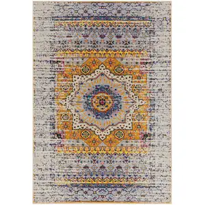 Photo of Orange and Ivory Medallion Power Loom Area Rug