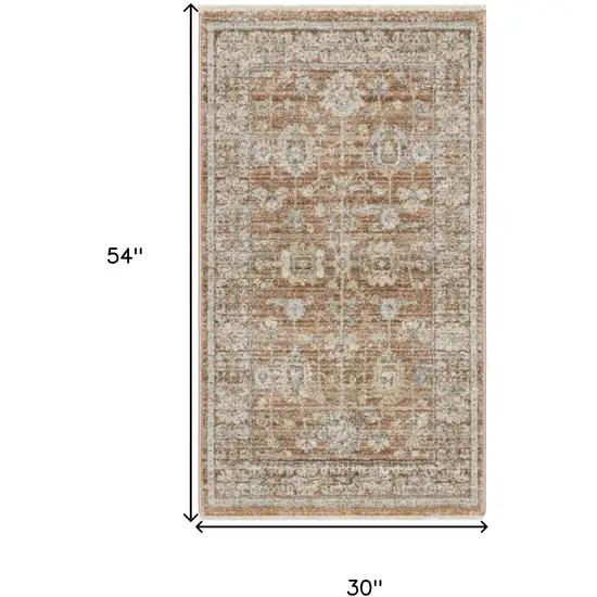 Orange and Ivory Oriental Power Loom Distressed Area Rug With Fringe Photo 3