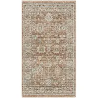 Photo of Orange and Ivory Oriental Power Loom Distressed Area Rug With Fringe