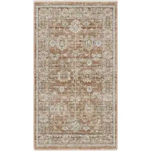 Photo of Orange and Ivory Oriental Power Loom Distressed Area Rug With Fringe