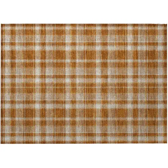 Orange and Ivory Plaid Washable Non Skid Indoor Outdoor Area Rug Photo 4