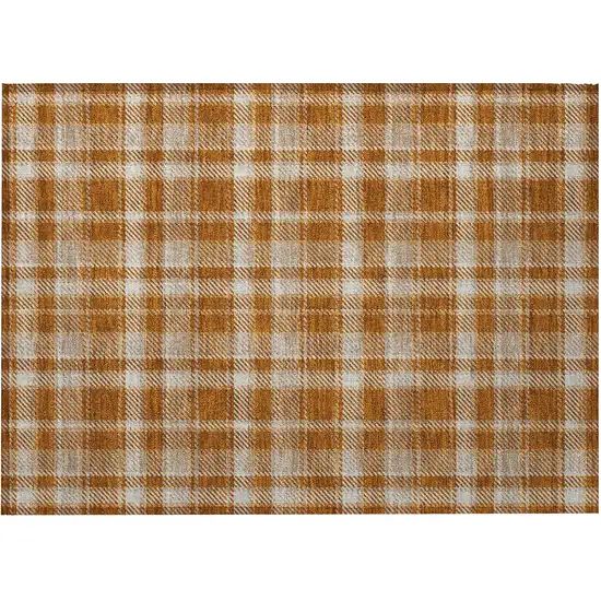 Orange and Ivory Plaid Washable Non Skid Indoor Outdoor Area Rug Photo 4