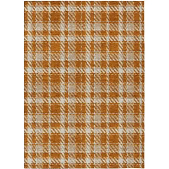 Orange and Ivory Plaid Washable Non Skid Indoor Outdoor Area Rug Photo 2