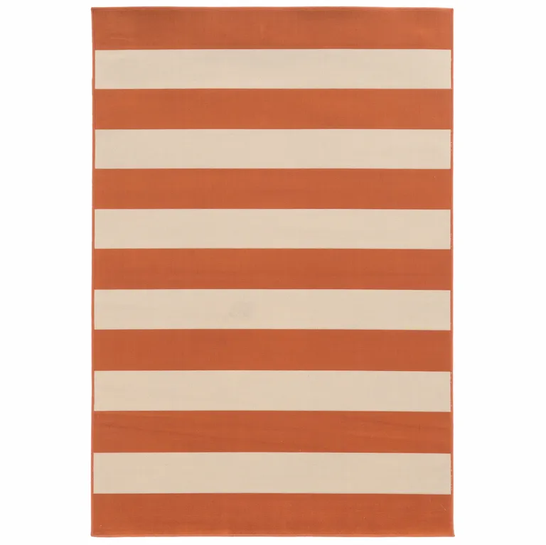 Orange and Ivory Striped Indoor Outdoor Area Rug Photo 1