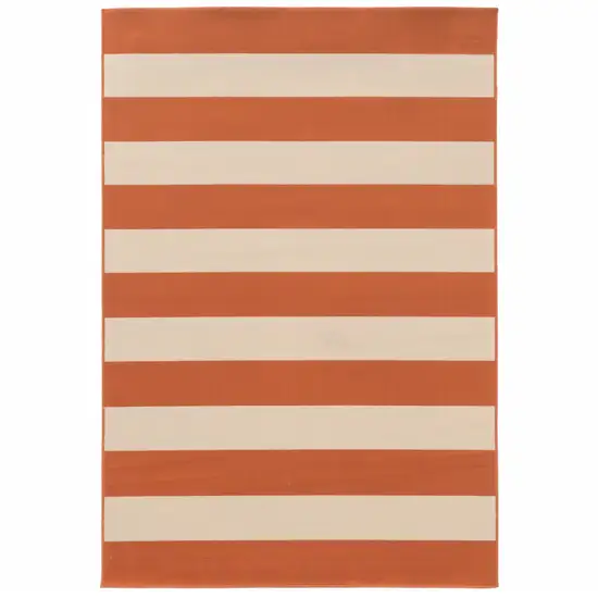 Orange and Ivory Striped Indoor Outdoor Area Rug Photo 4