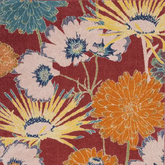 Orange and Red Floral Power Loom Area Rug Photo 9