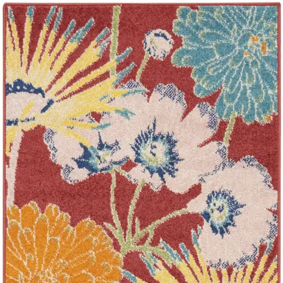 Orange and Red Floral Power Loom Runner Rug Photo 9