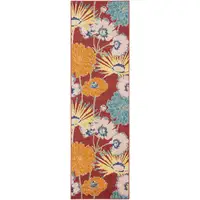 Photo of Orange and Red Floral Power Loom Runner Rug