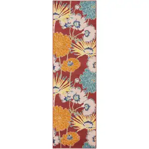 Photo of Orange and Red Floral Power Loom Runner Rug