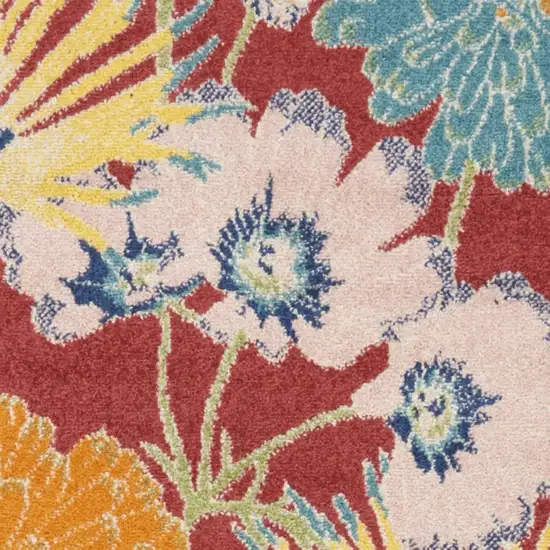 Orange and Red Floral Power Loom Runner Rug Photo 8