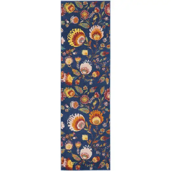 Orange and Red Floral Power Loom Runner Rug Photo 9