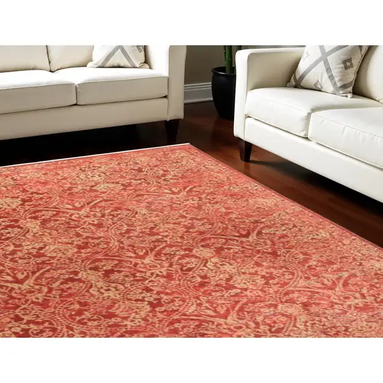 Orange and Red Oriental Power Loom Area Rug Photo 1