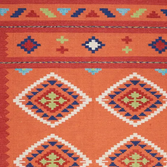 Orange and Red Southwestern Handmade Area Rug With Fringe Photo 8