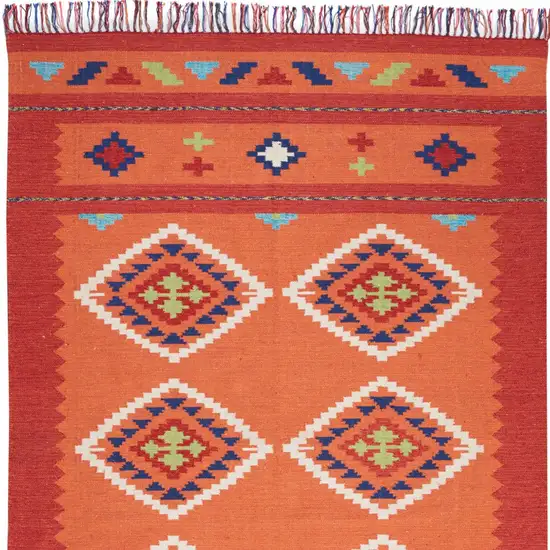 Orange and Red Southwestern Handmade Area Rug With Fringe Photo 9