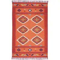 Photo of Orange and Red Southwestern Handmade Area Rug With Fringe