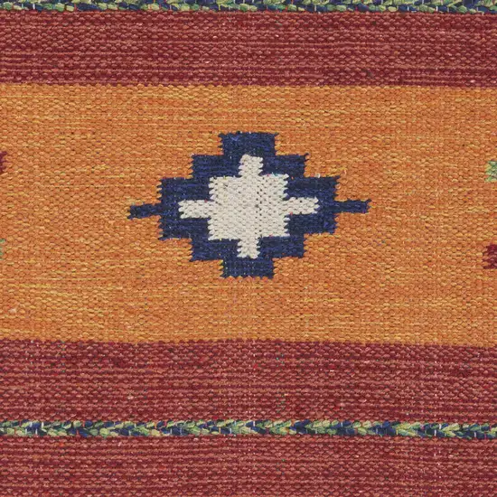 Orange and Red Southwestern Handmade Area Rug With Fringe Photo 4