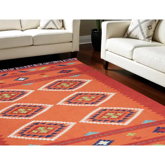 Orange and Red Southwestern Handmade Area Rug With Fringe Photo 1