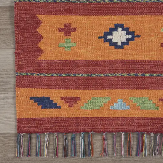 Orange and Red Southwestern Handmade Area Rug With Fringe Photo 6