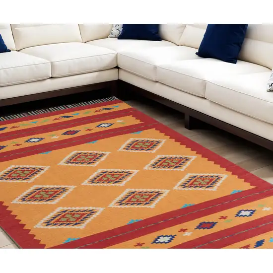 Orange and Red Southwestern Handmade Area Rug With Fringe Photo 2