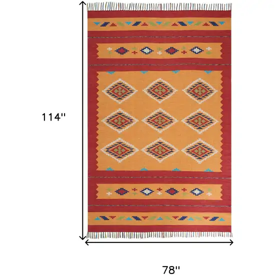 Orange and Red Southwestern Handmade Area Rug With Fringe Photo 9