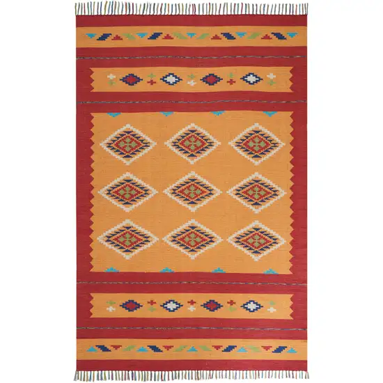 Orange and Red Southwestern Handmade Area Rug With Fringe Photo 1