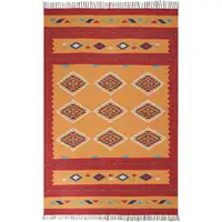 Photo of Orange and Red Southwestern Handmade Area Rug With Fringe