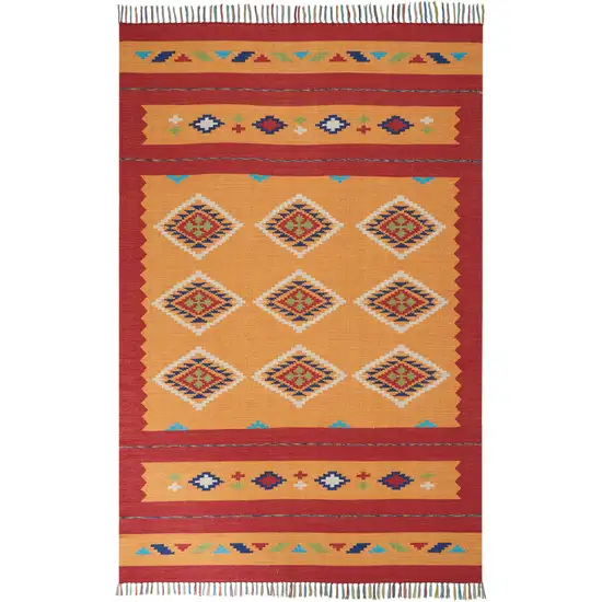 Orange and Red Southwestern Handmade Area Rug With Fringe Photo 3