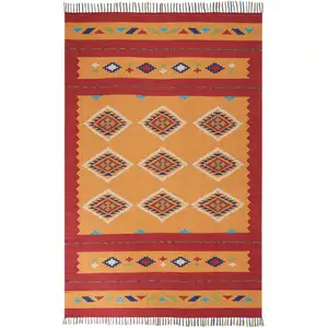 Photo of Orange and Red Southwestern Handmade Area Rug With Fringe