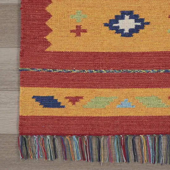 Orange and Red Southwestern Handmade Area Rug With Fringe Photo 6