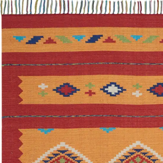 Orange and Red Southwestern Handmade Area Rug With Fringe Photo 5