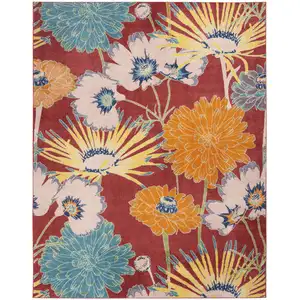 Photo of Orange and Red Tropical Floral Power Loom Area Rug