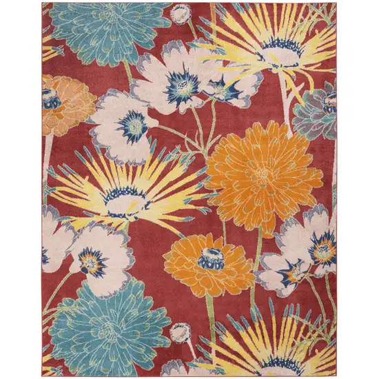 Orange and Red Tropical Floral Power Loom Area Rug Photo 2