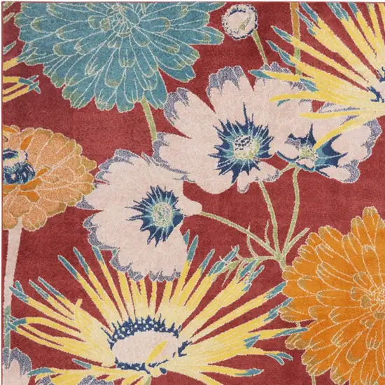 Orange and Red Tropical Floral Power Loom Area Rug Photo 9