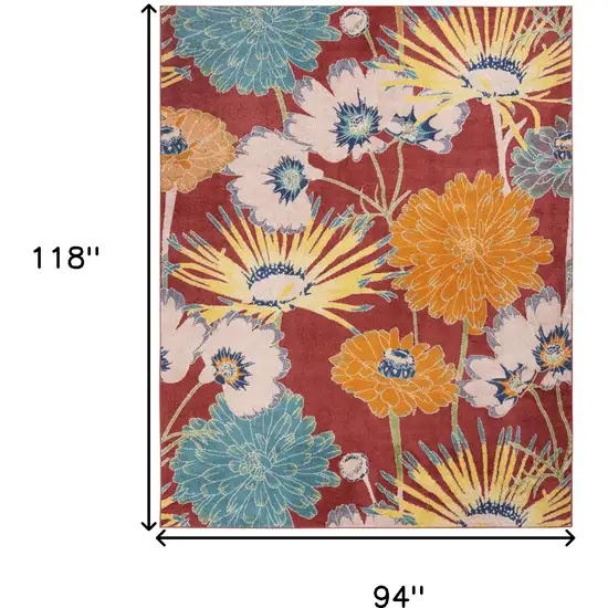 Orange and Red Tropical Floral Power Loom Area Rug Photo 3