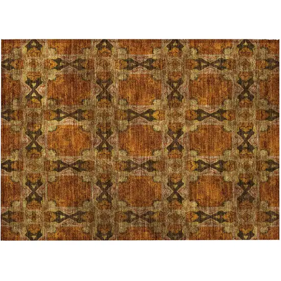 Orange and Rust Floral Medallion Washable Non Skid Indoor Outdoor Area Rug Photo 4