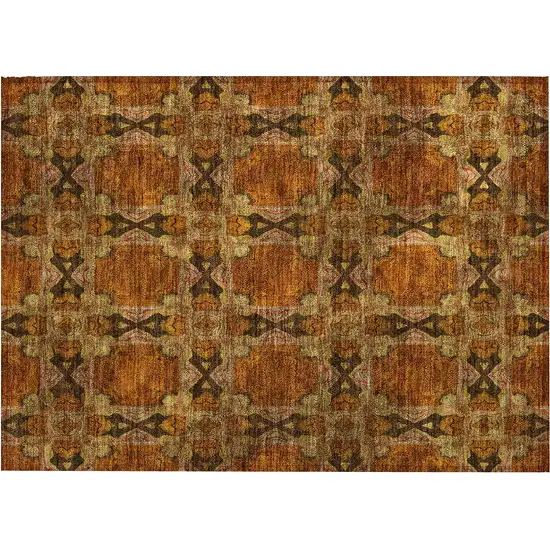 Orange and Rust Floral Medallion Washable Non Skid Indoor Outdoor Area Rug Photo 2