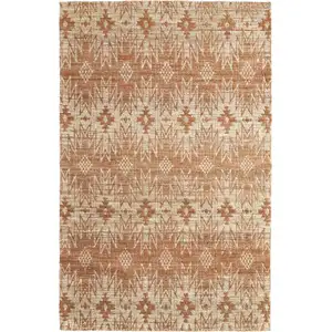 Photo of Orange and Tan Geometric Hand Woven Area Rug