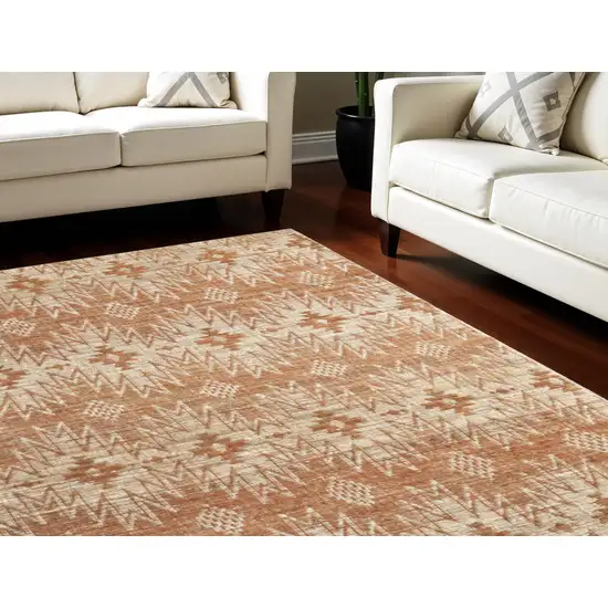 Orange and Tan Geometric Hand Woven Area Rug Photo 1