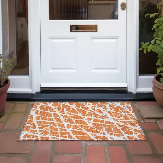 Orange and White Abstract Washable Non Skid Indoor Outdoor Area Rug Photo 8