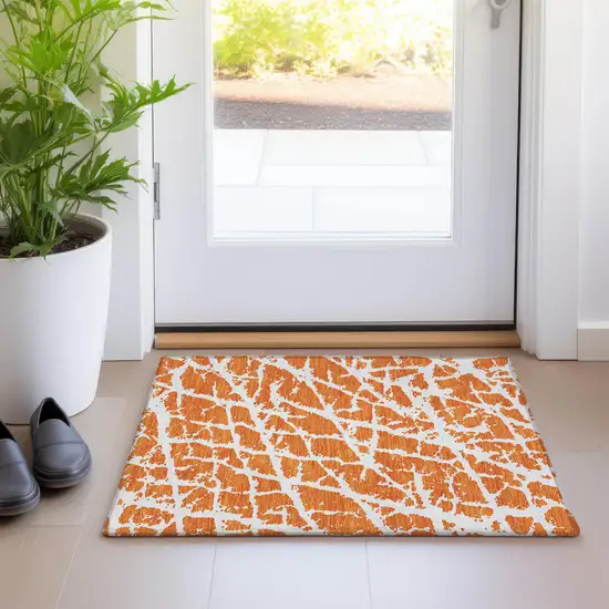 Orange and White Abstract Washable Non Skid Indoor Outdoor Area Rug Photo 9