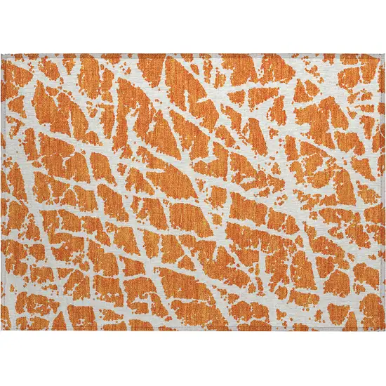 Orange and White Abstract Washable Non Skid Indoor Outdoor Area Rug Photo 2