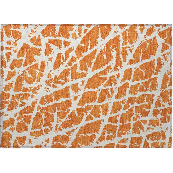 Orange and White Abstract Washable Non Skid Indoor Outdoor Area Rug Photo 4