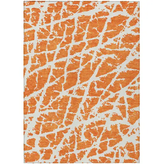 Orange and White Abstract Washable Non Skid Indoor Outdoor Area Rug Photo 1