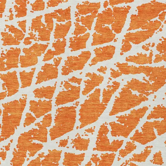 Orange and White Abstract Washable Non Skid Indoor Outdoor Area Rug Photo 6