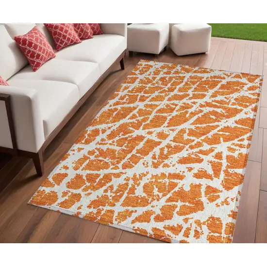 Orange and White Abstract Washable Non Skid Indoor Outdoor Area Rug Photo 2