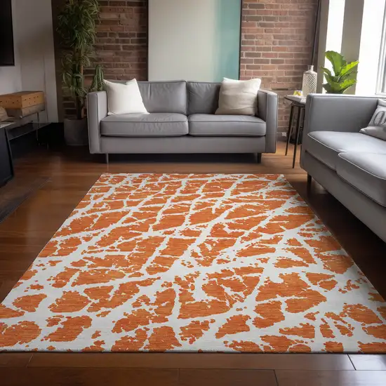 Orange and White Abstract Washable Non Skid Indoor Outdoor Area Rug Photo 7