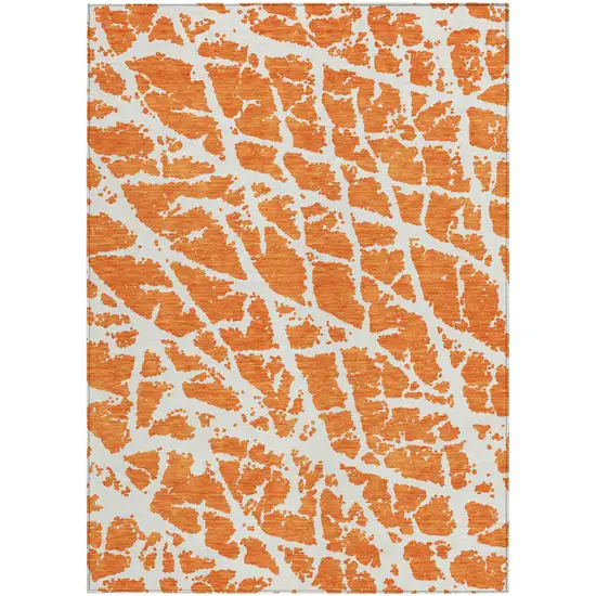 Orange and White Abstract Washable Non Skid Indoor Outdoor Area Rug Photo 4