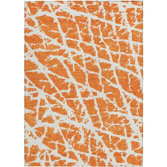 Orange and White Abstract Washable Non Skid Indoor Outdoor Area Rug Photo 4