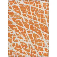 Photo of Orange and White Abstract Washable Non Skid Indoor Outdoor Area Rug